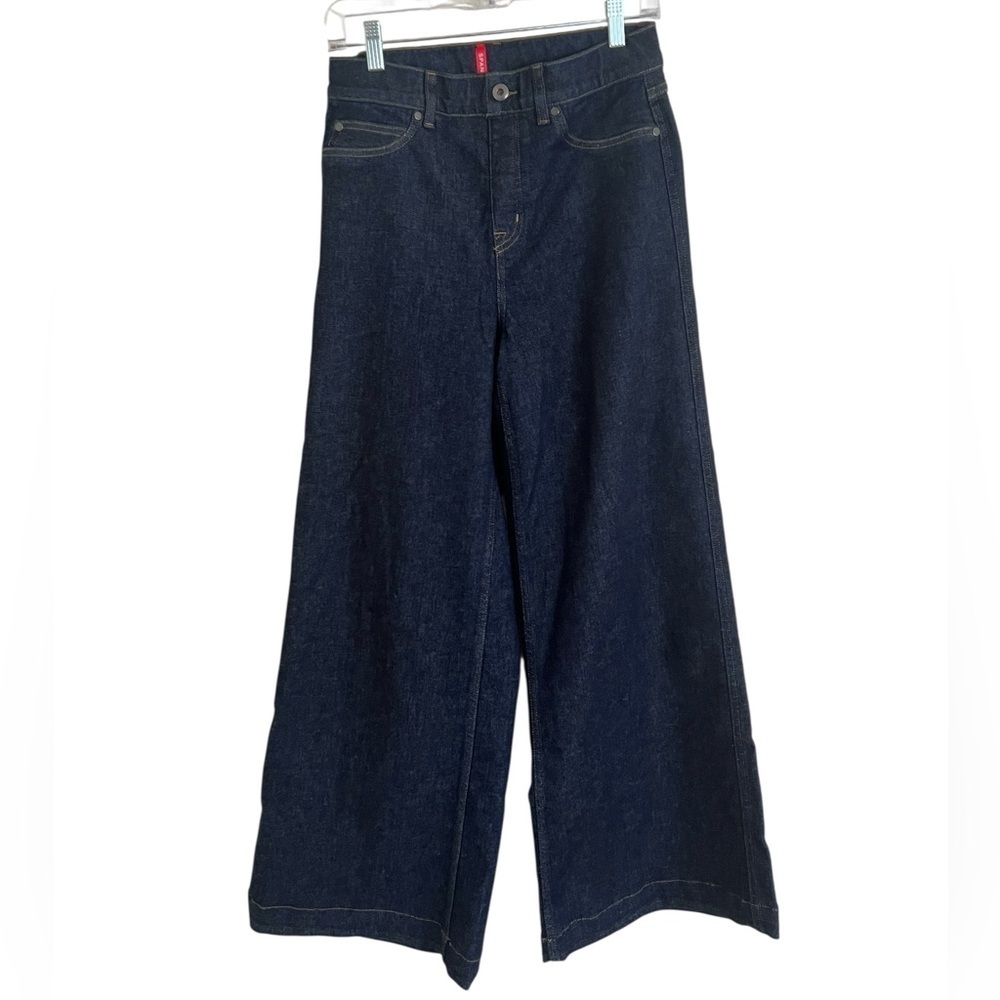 Spanx Blue Wide Leg Pull-On Jeans in Raw Indigo Wash Medium